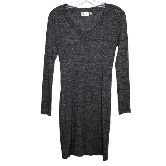 Rd Style Long Sleeve Dress Minimalist Cozy Grey V Neck Ribbed - Picture 1 of 5